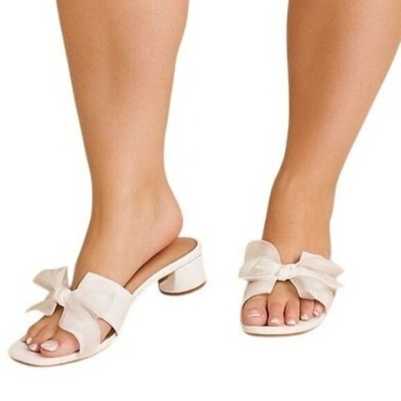Coutgo Sandals Size 7.5 White Bow Block Heel Chic & Stylish Footwear - Picture 1 of 8